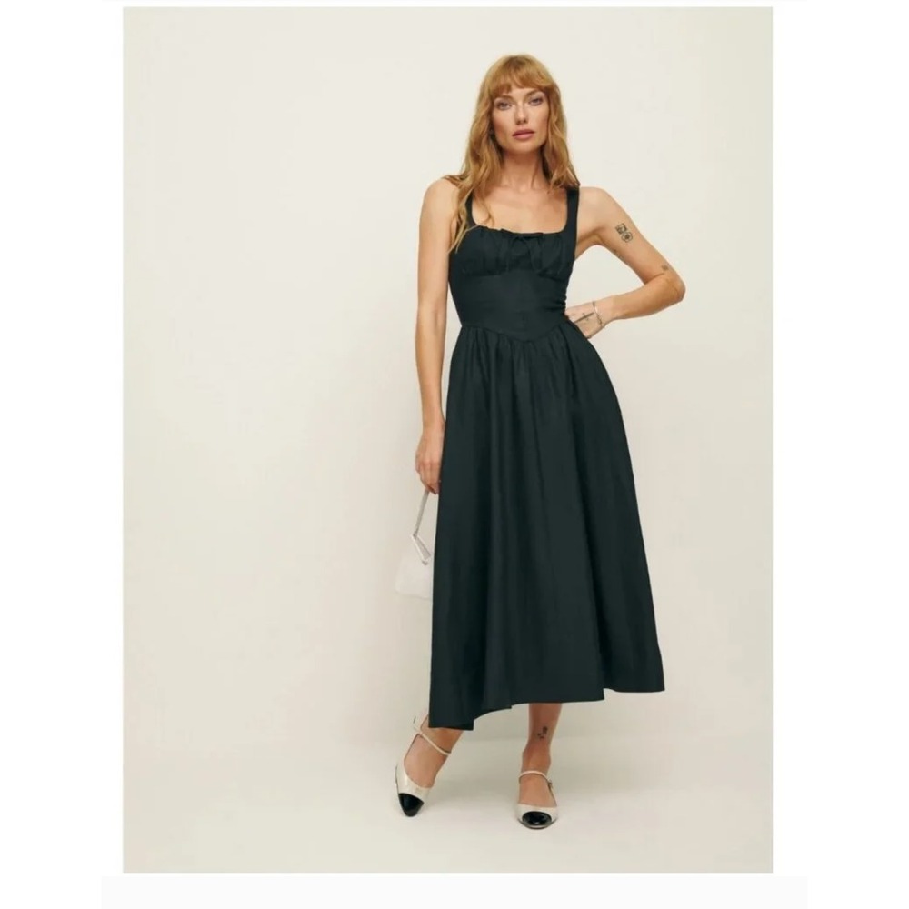 Reformation Balia Linen Dress Black Size 8 Milkmaid Romantic Cottagecore Boho